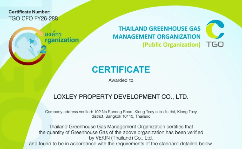 Loxley and Its Subsidiaries Achieve 2024 Carbon Footprint for Organization Certification from the Thailand Greenhouse Gas Management Organization (Public Organization)